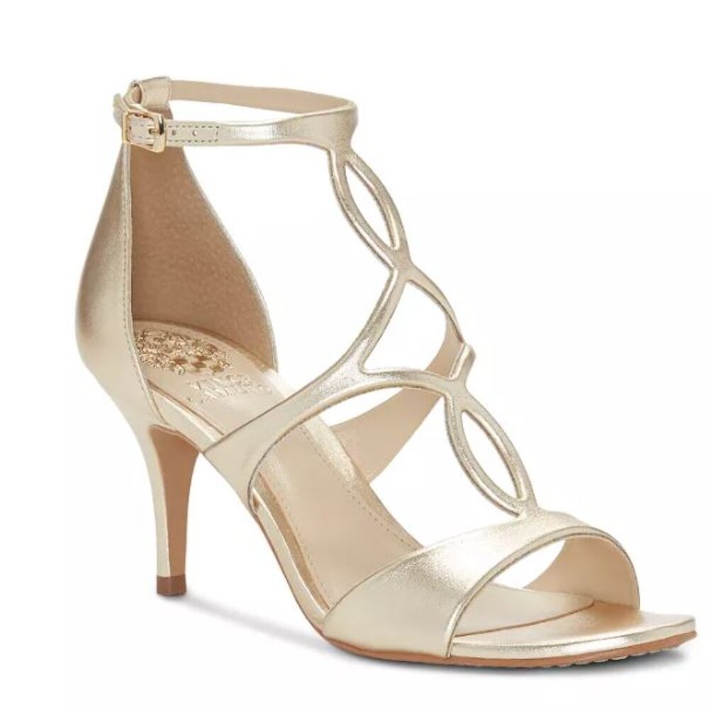 VINCE CAMUTO Mid Heel VC-PAYTO Ankle Sandals in Egyptian Gold ~ Like New! 7.5M